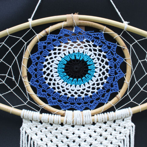 Filtro de sonhos de Bali com macramé - 70x23 cm - azul, branco e preto 1