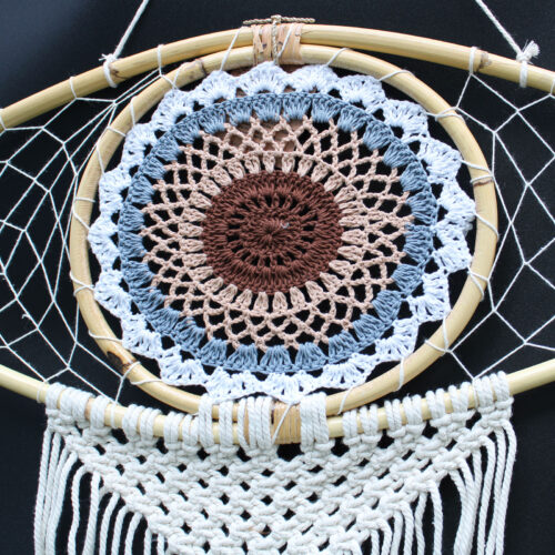 Filtro de sonhos de Bali com macramé - 70x23 cm - branco, cinza e castanho 1