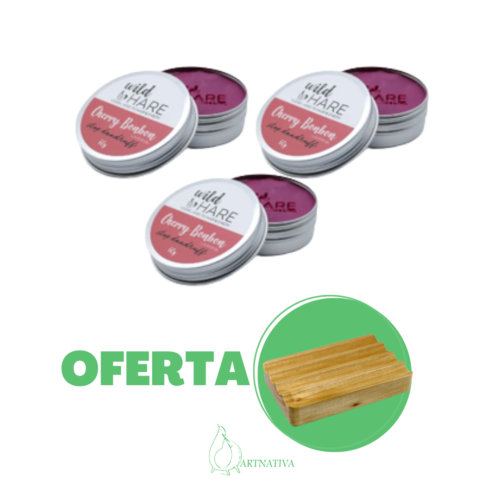 3 champôs sólidos de cereja oferta saboneteira