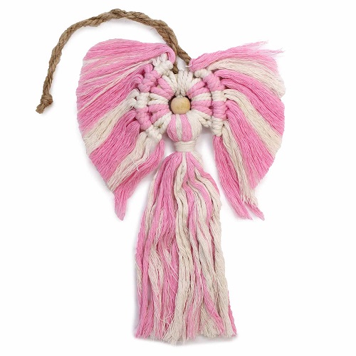 Anjo em macramé - anjo da guarda rosa