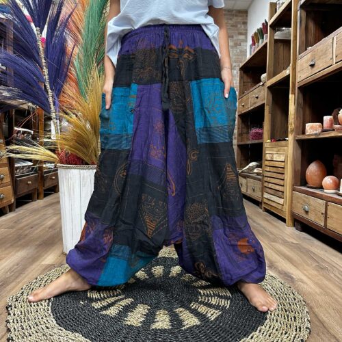 calças para yoga aladino com estampado roxo