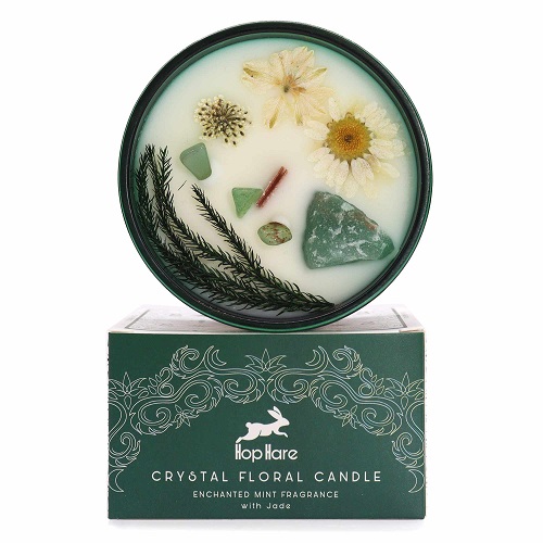 Velas aromáticas com flores e pedras - proteção